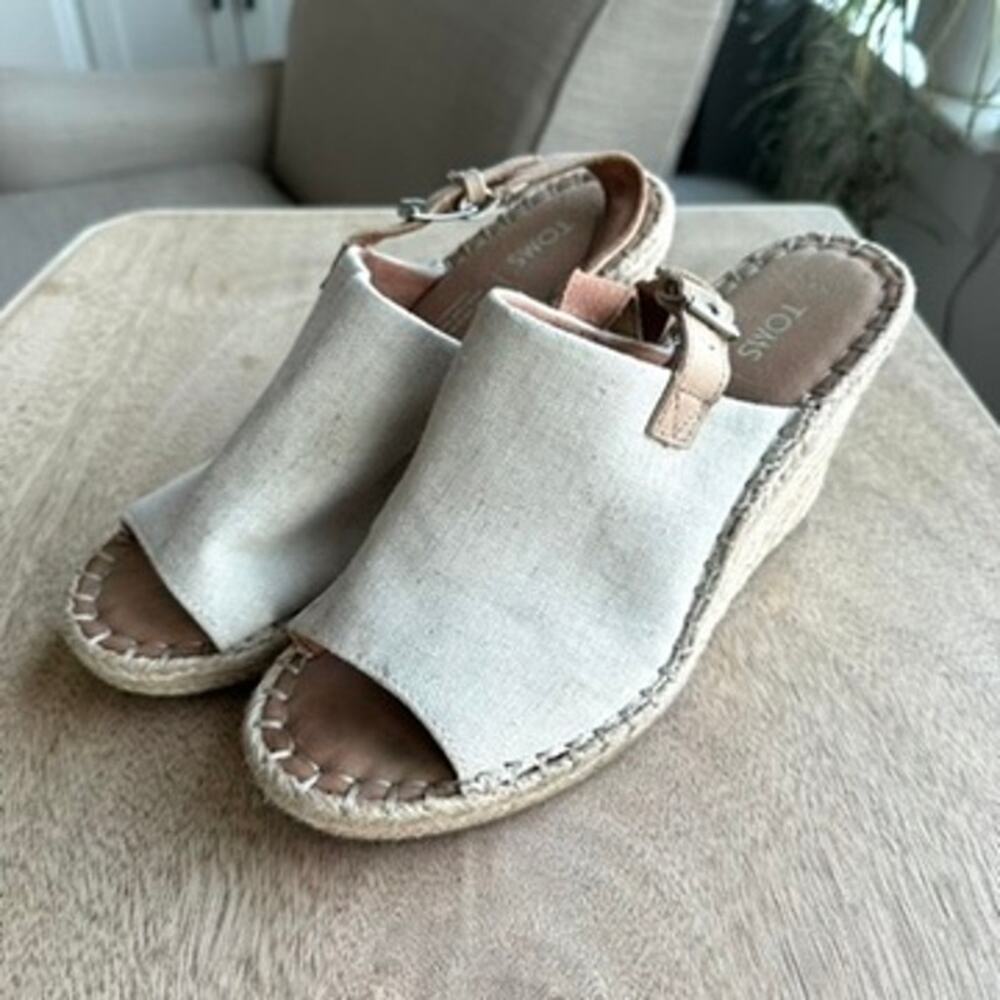 TOMS Monica Wedge Slingback‎ Espadrilles Natural, Size 9.5 - Very Good Condition